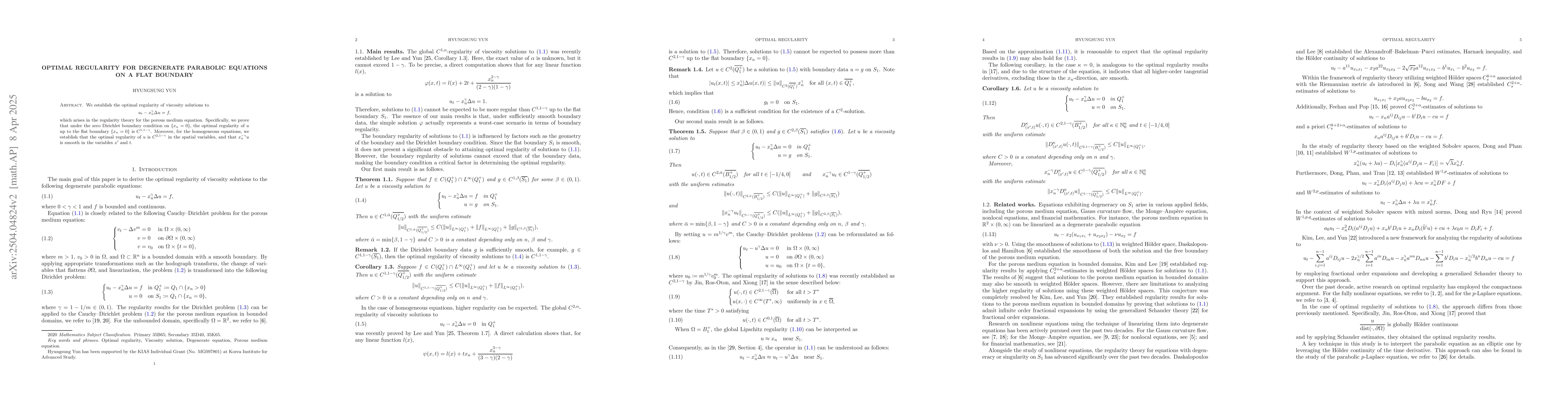 Thumbnail for Optimal regularity for degenerate parabolic equations on a flat boundary