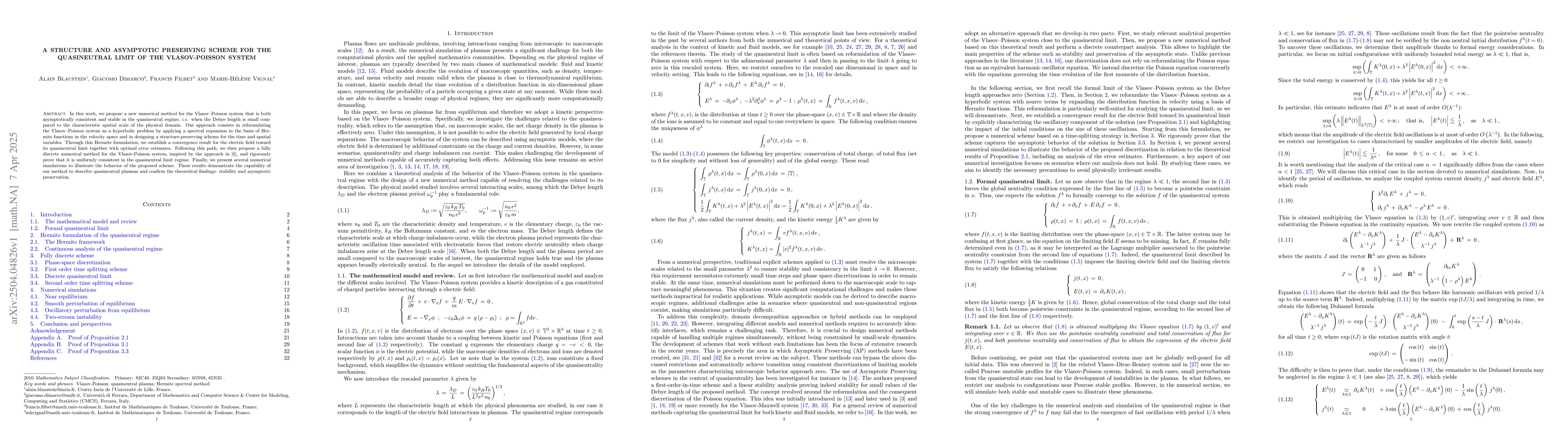 Thumbnail for A structure and asymptotic preserving scheme for the quasineutral limit
  of the Vlasov-Poisson system