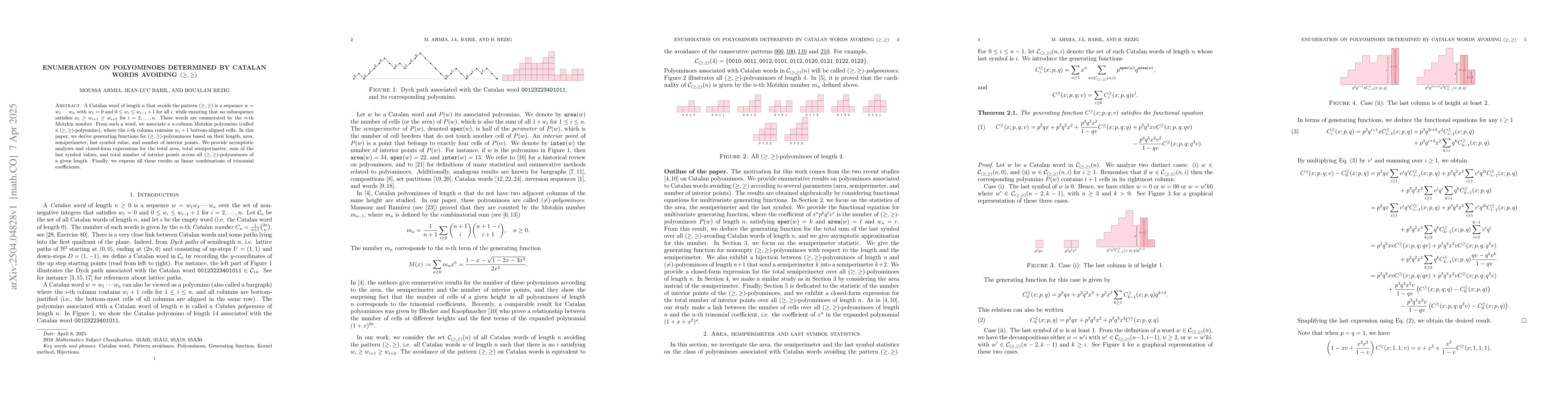 Thumbnail for Enumeration on polyominoes determined by Catalan words avoiding
  $(\geq,\geq)$