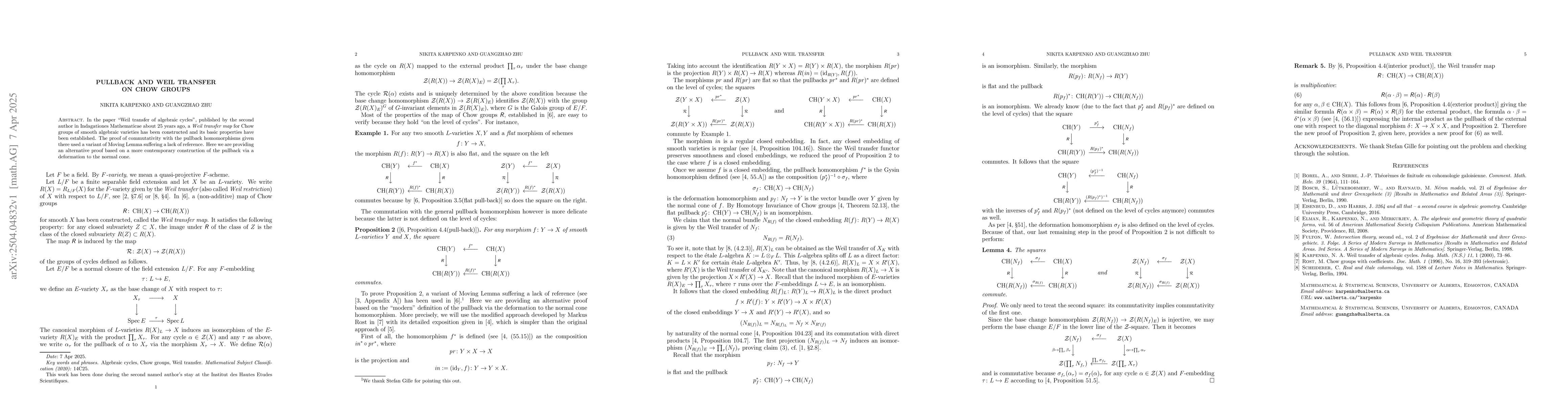 Thumbnail for Pullback and Weil transfer on Chow groups