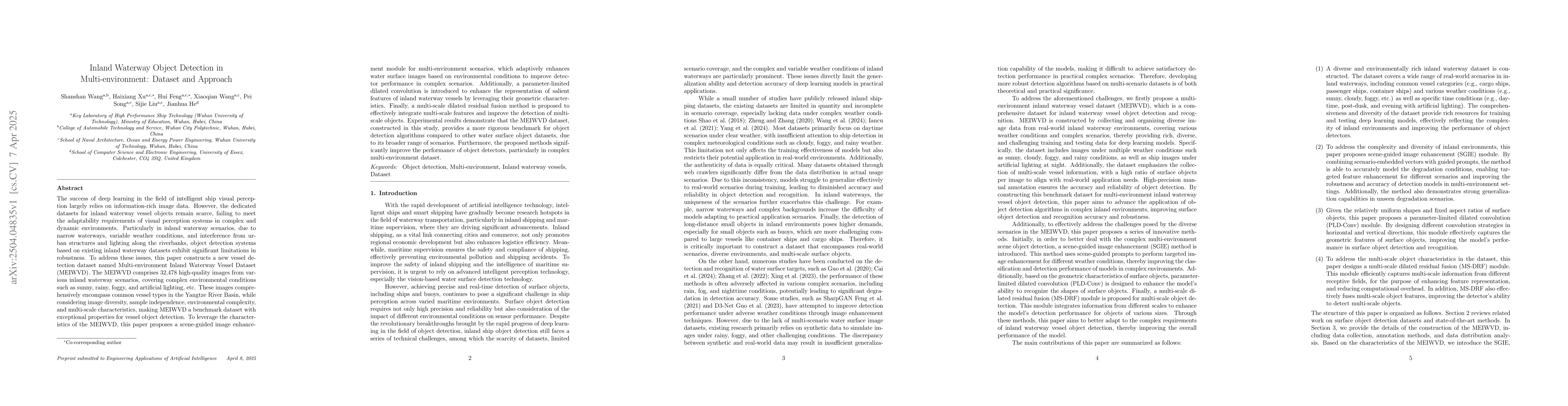Thumbnail for Inland Waterway Object Detection in Multi-environment: Dataset and
  Approach
