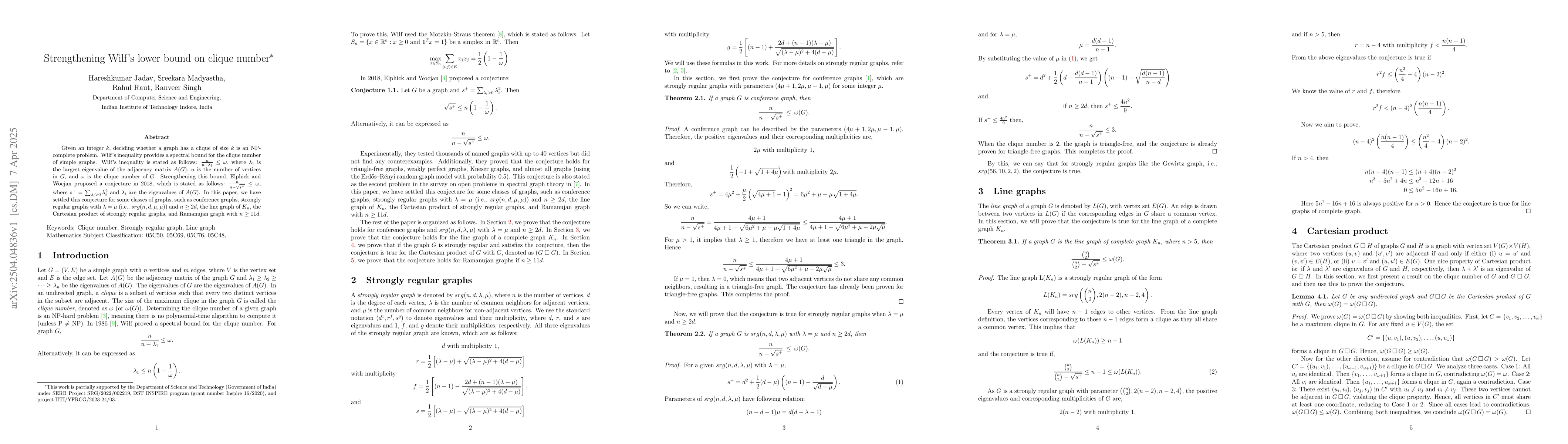 Thumbnail for Strengthening Wilf's lower bound on clique number