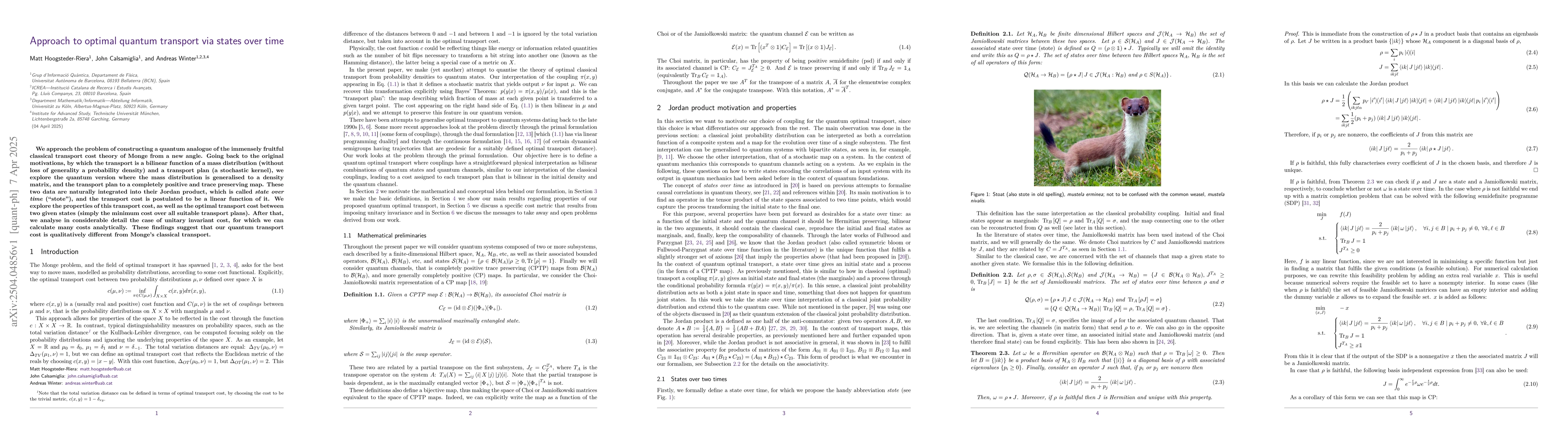Thumbnail for Approach to optimal quantum transport via states over time