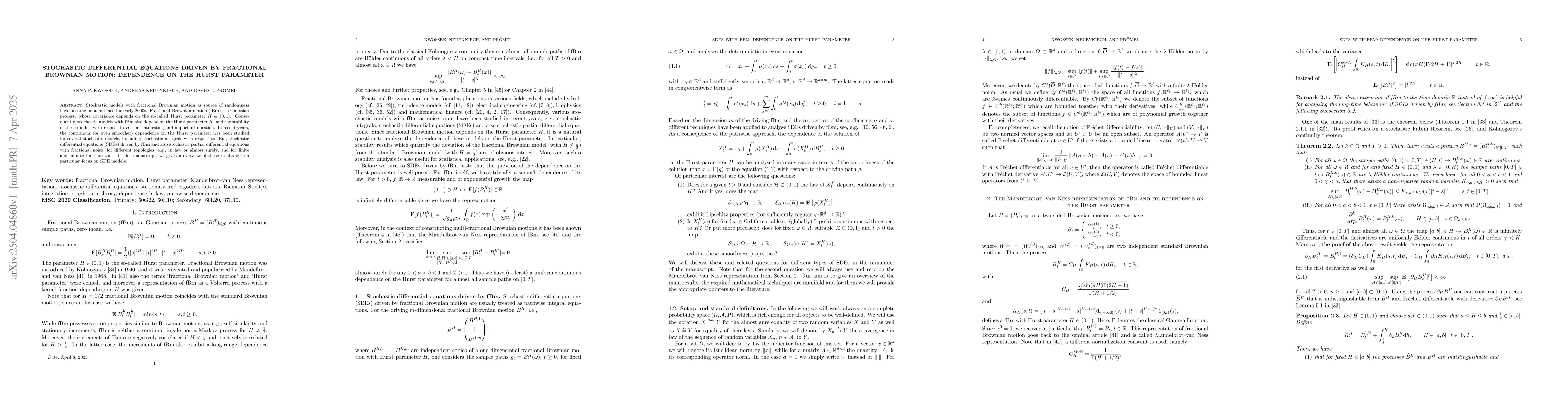 Thumbnail for Stochastic differential equations driven by fractional Brownian motion:
  dependence on the Hurst parameter