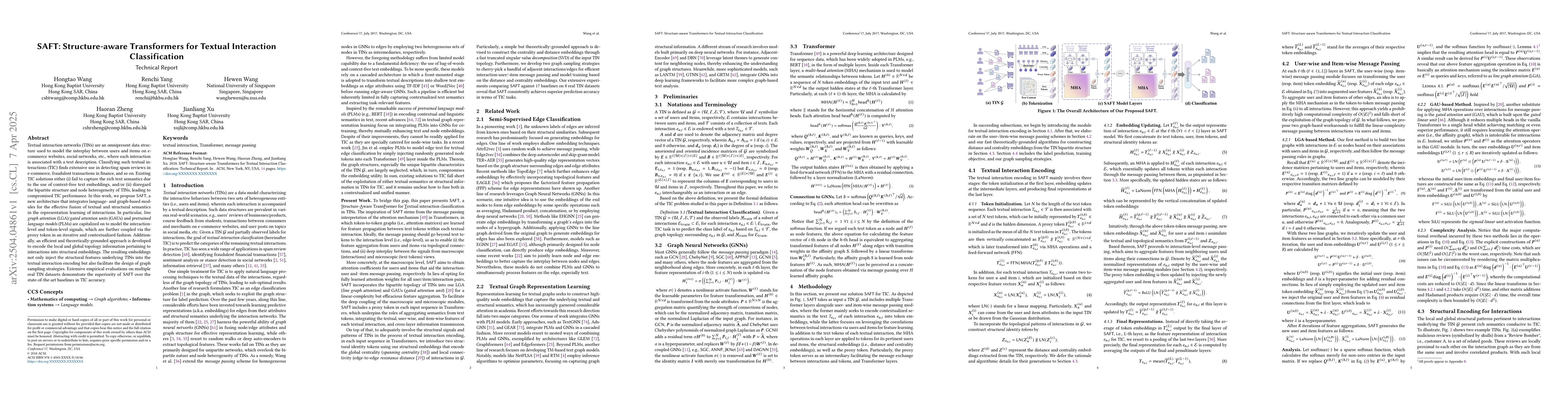 Thumbnail for SAFT: Structure-aware Transformers for Textual Interaction
  Classification