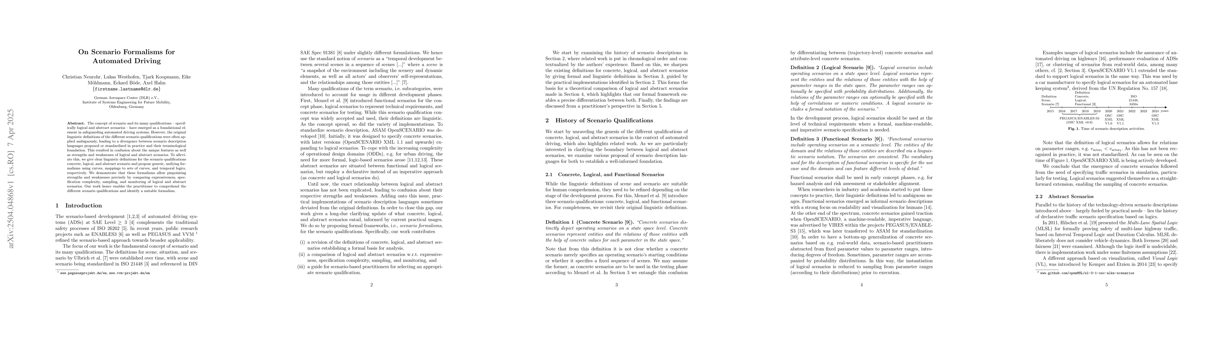 Thumbnail for On Scenario Formalisms for Automated Driving