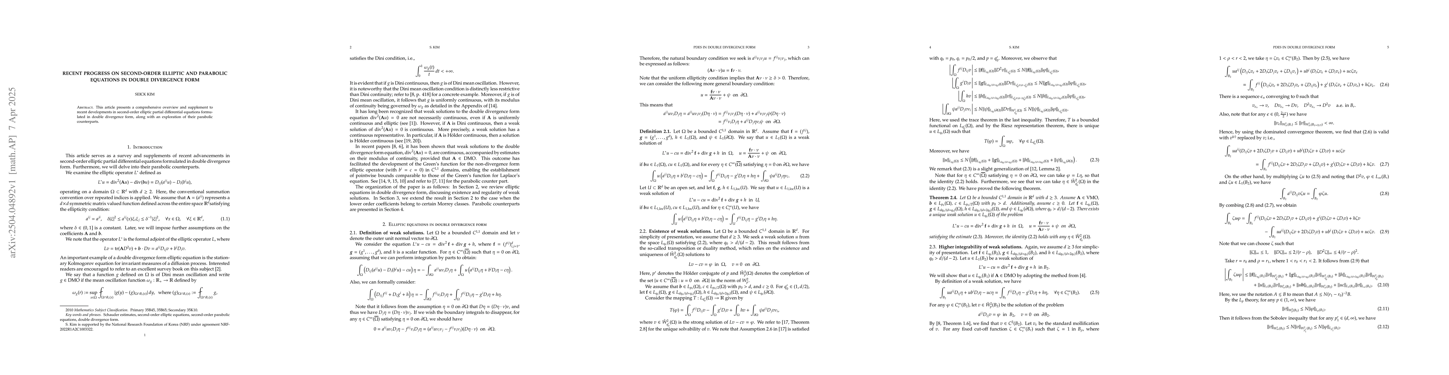Thumbnail for Recent progress on second-order elliptic and parabolic equations in
  double divergence form