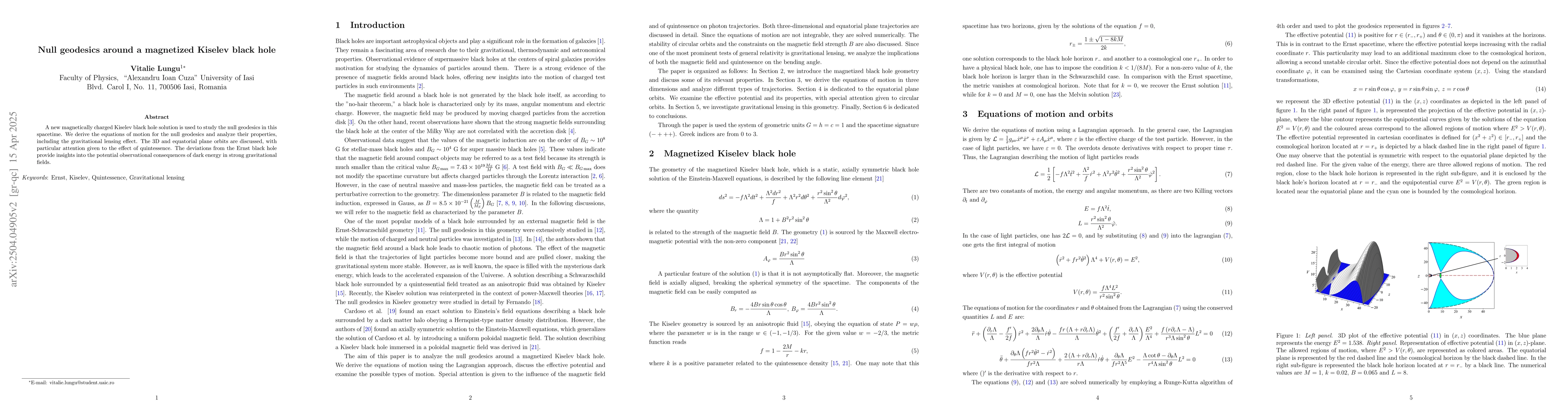Thumbnail for Null geodesics around a magnetized Kiselev black hole