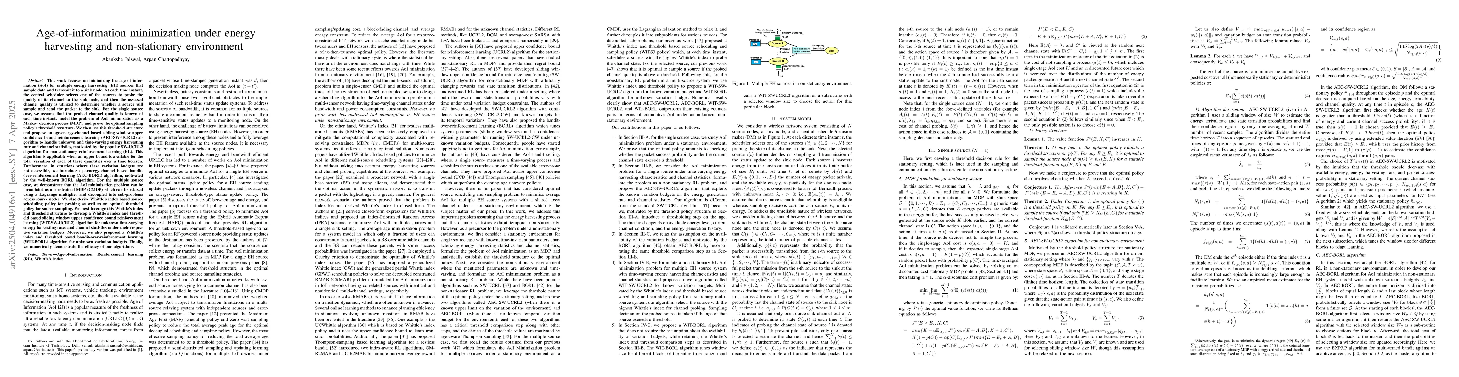 Thumbnail for Age-of-information minimization under energy harvesting and
  non-stationary environment