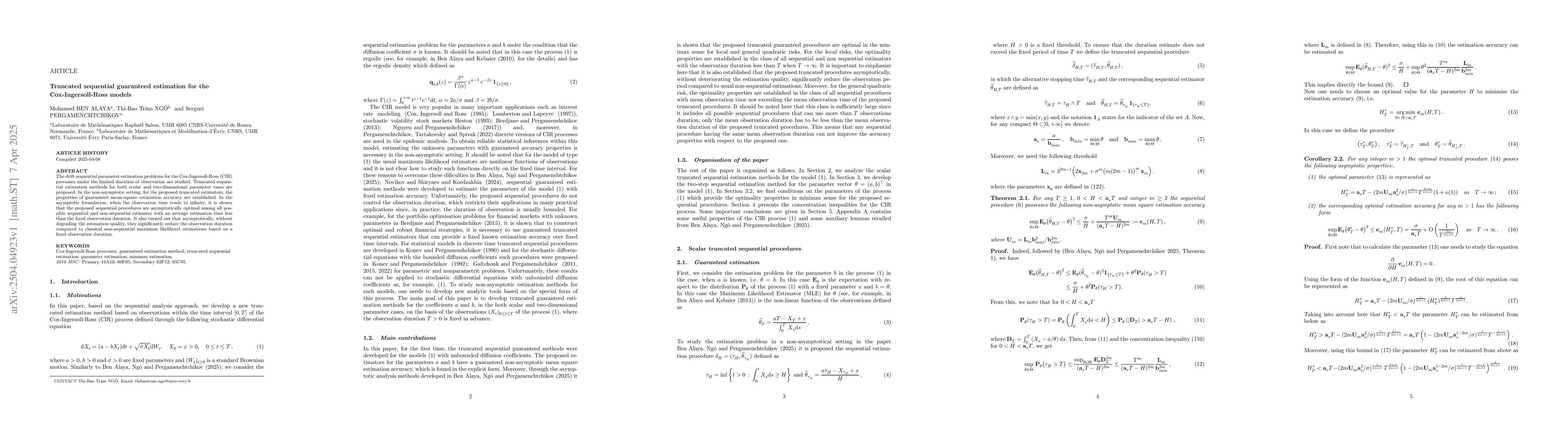 Thumbnail for Truncated sequential guaranteed estimation for the Cox-Ingersoll-Ross
  models