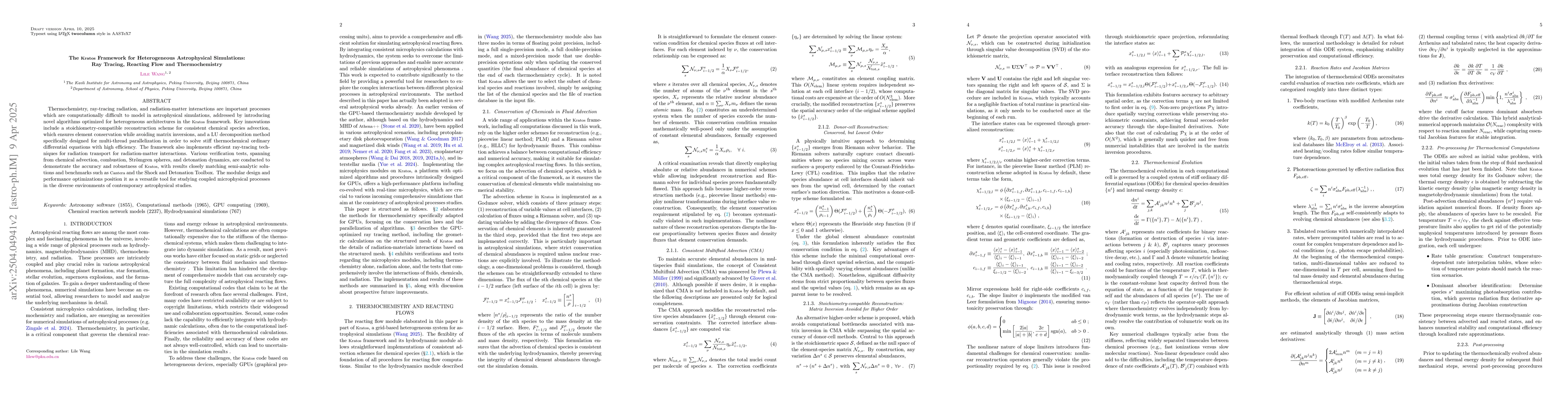Thumbnail for The Kratos Framework for Heterogeneous Astrophysical Simulations: Ray
  Tracing, Reacting Flow and Thermochemistry