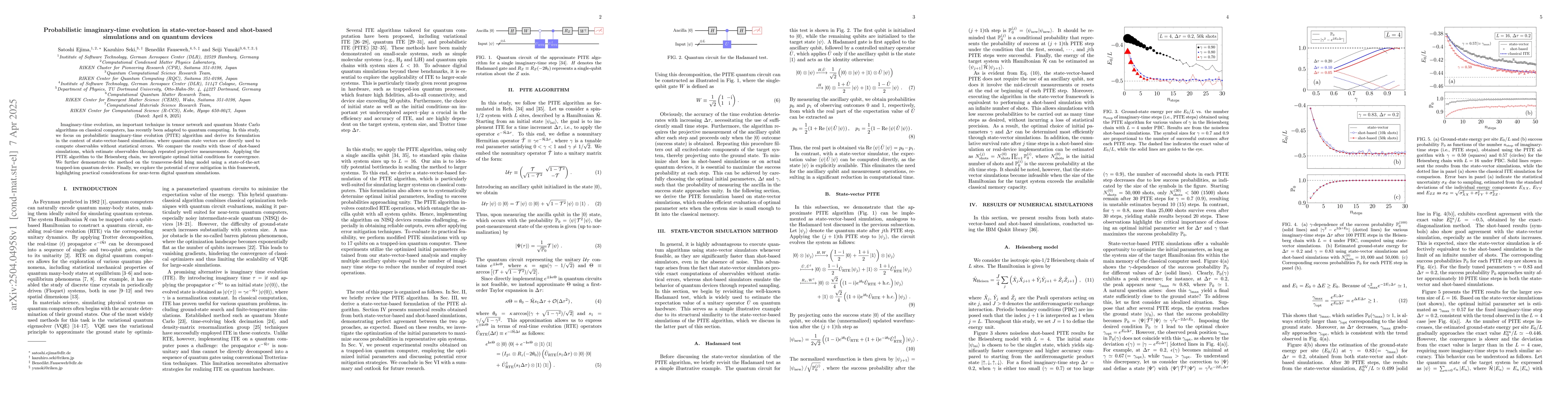 Thumbnail for Probabilistic imaginary-time evolution in state-vector-based and
  shot-based simulations and on quantum devices