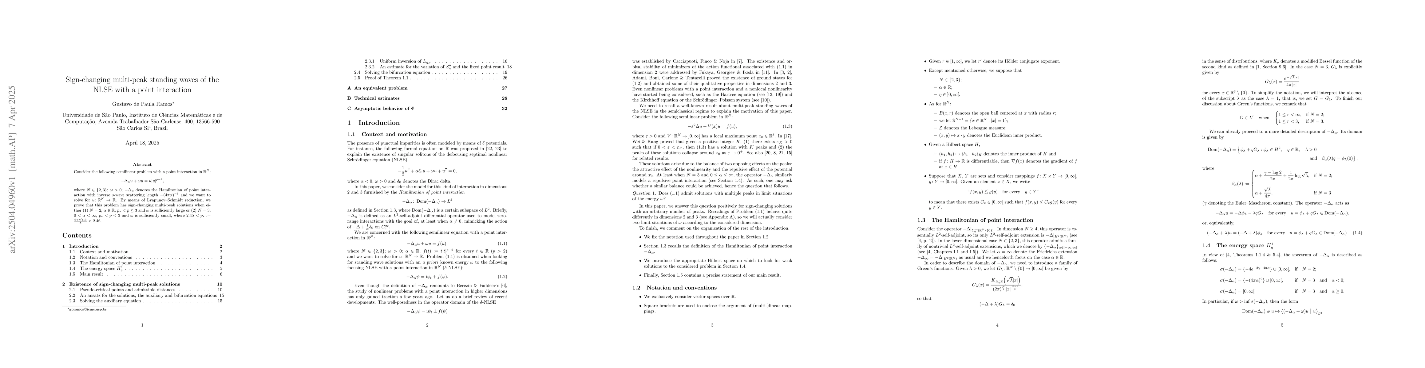 Thumbnail for Sign-changing multi-peak standing waves of the NLSE with a point
  interaction