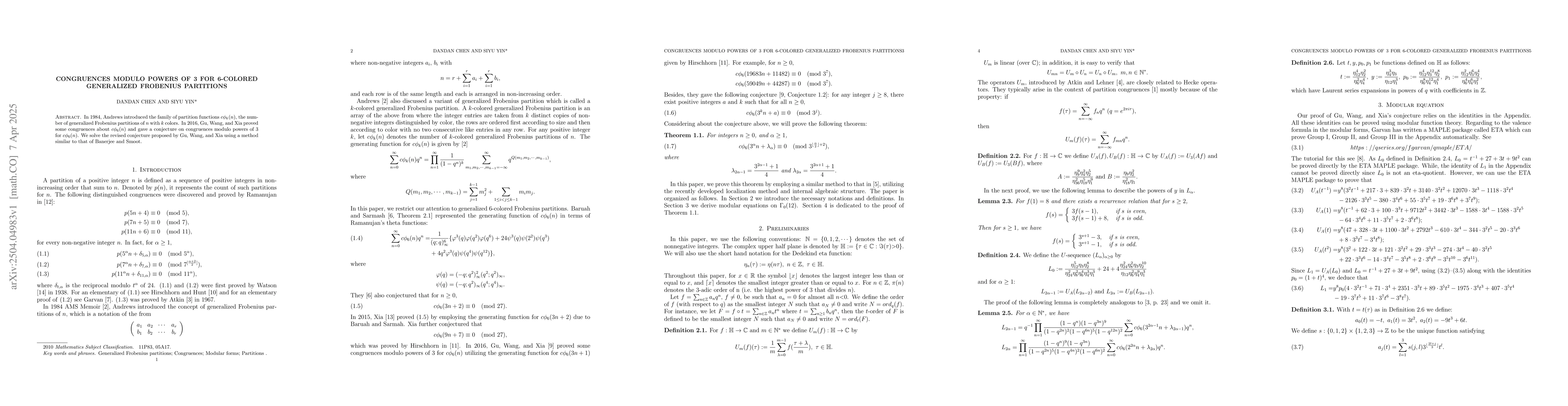 Thumbnail for Congruences modulo powers of $3$ for $6$-colored generalized Frobenius
  partitions