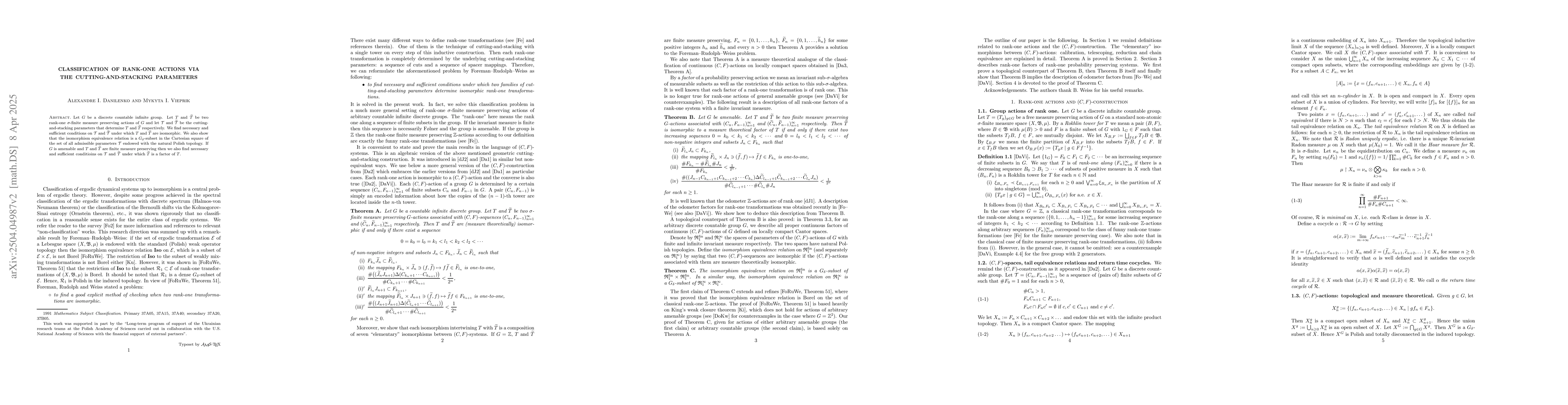Thumbnail for Classification of rank-one actions via the cutting-and-stacking
  parameters