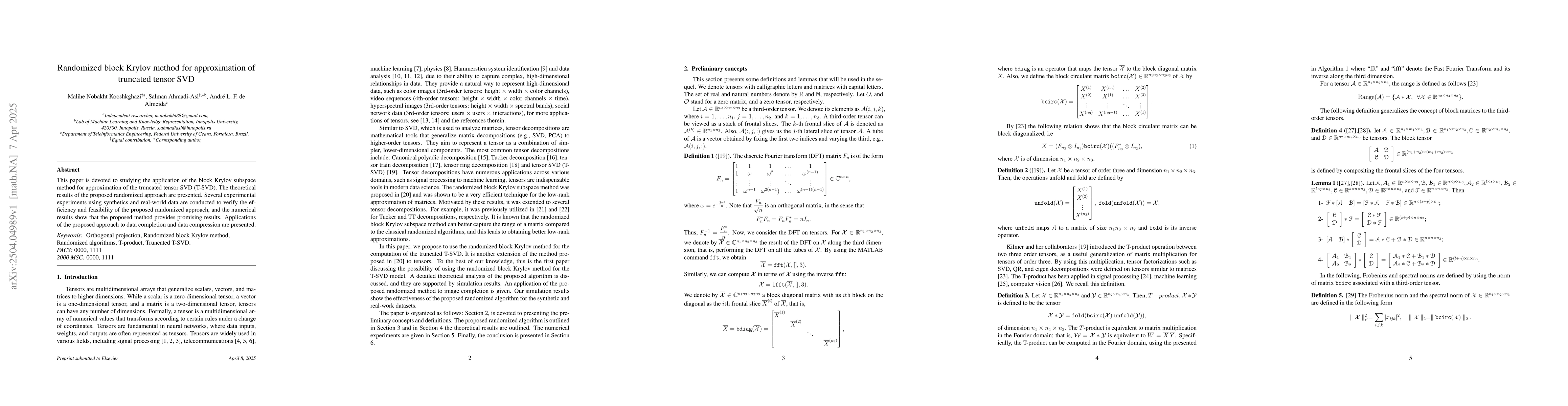Thumbnail for Randomized block Krylov method for approximation of truncated tensor SVD
