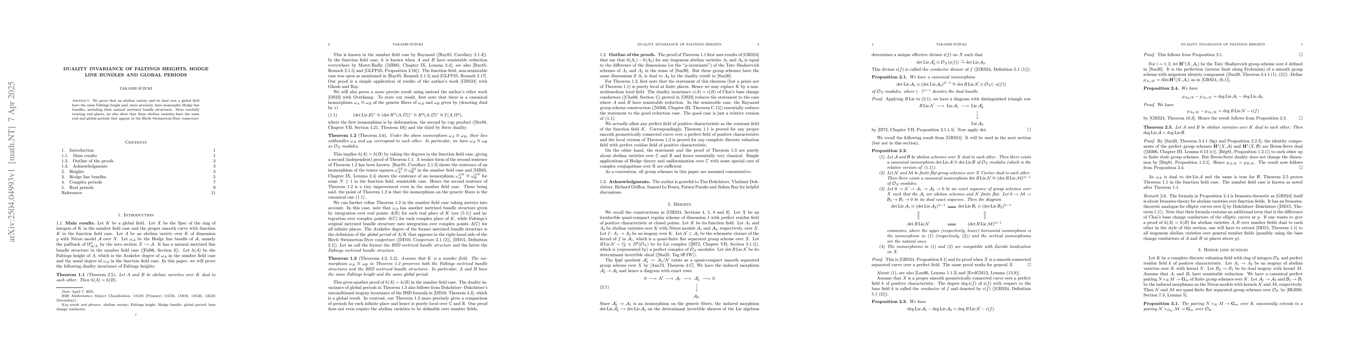 Thumbnail for Duality invariance of Faltings heights, Hodge line bundles and global
  periods