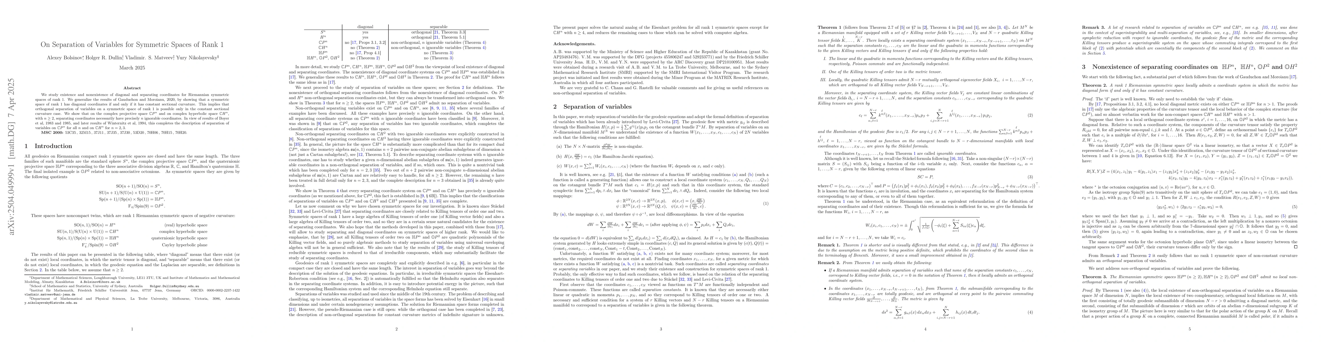 Thumbnail for On Separation of Variables for Symmetric Spaces of Rank1