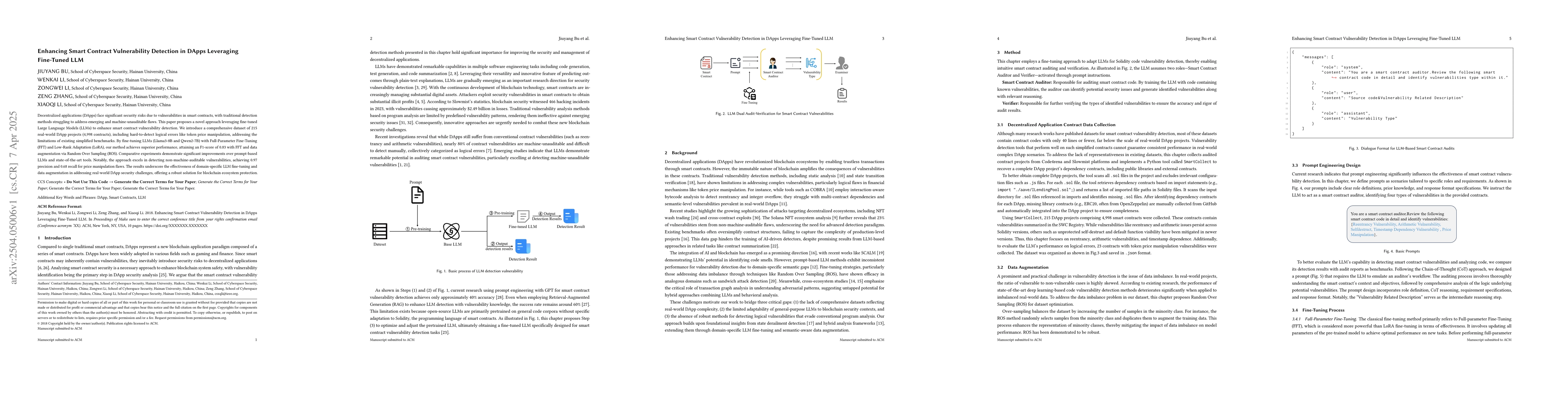 Thumbnail for Enhancing Smart Contract Vulnerability Detection in DApps Leveraging
  Fine-Tuned LLM