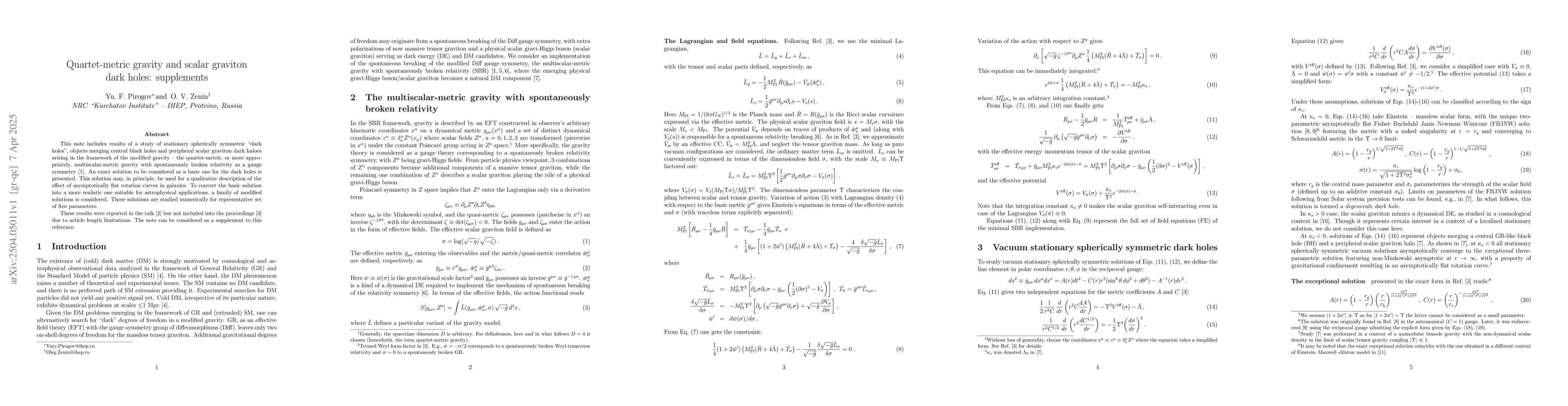 Thumbnail for Quartet-metric gravity and scalar graviton dark holes: supplements