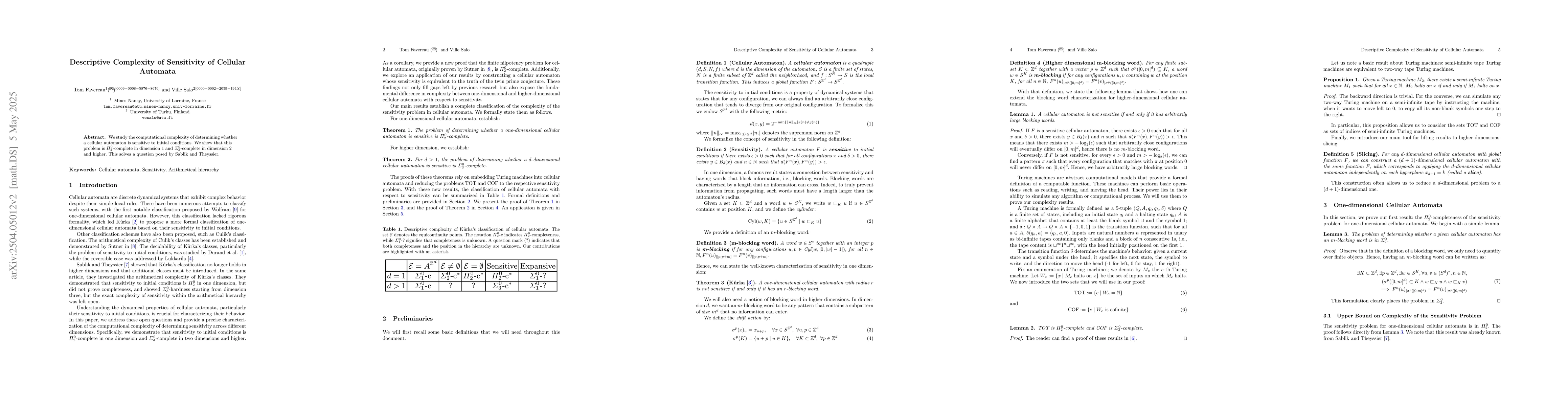 Thumbnail for Descriptive Complexity of Sensitivity of Cellular Automata