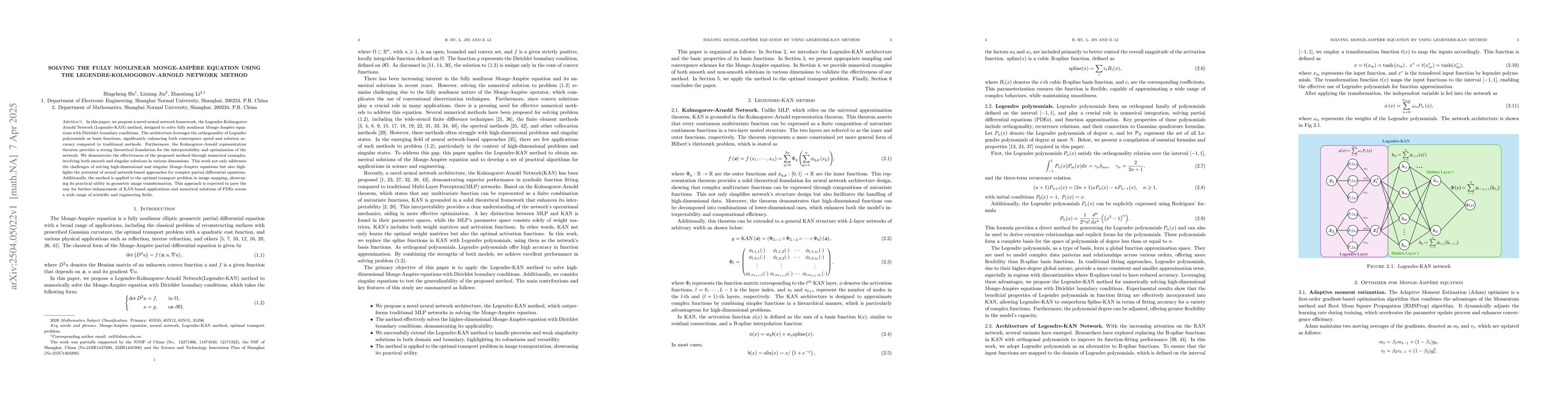 Thumbnail for Solving the fully nonlinear Monge-Ampère equation using the
  Legendre-Kolmogorov-Arnold Network method