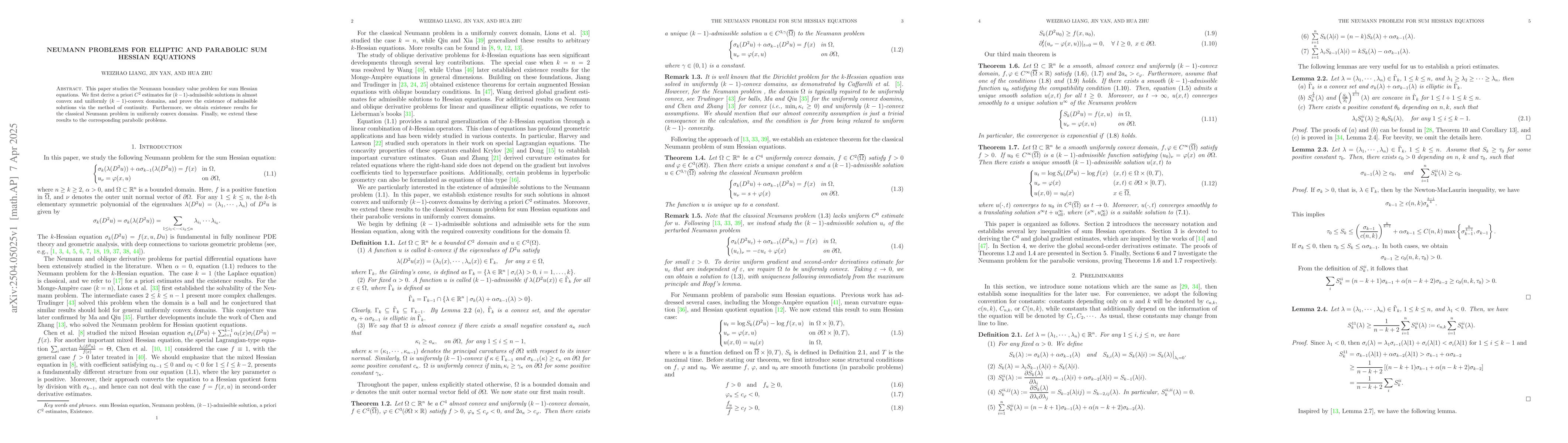 Thumbnail for Neumann Problems for Elliptic and Parabolic Sum Hessian Equations