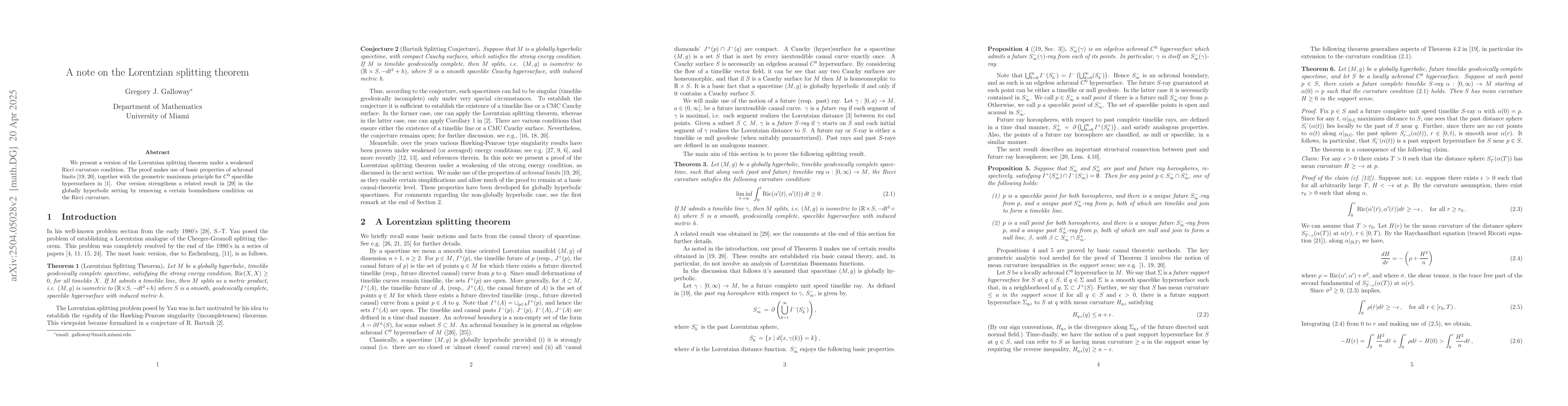 Thumbnail for A note on the Lorentzian splitting theorem