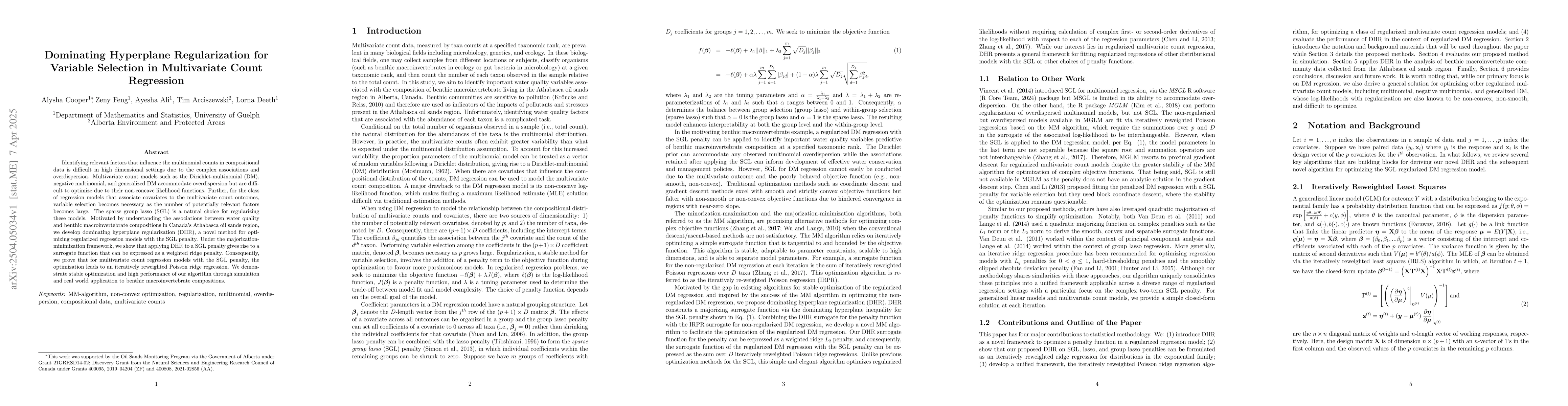 Thumbnail for Dominating Hyperplane Regularization for Variable Selection in
  Multivariate Count Regression