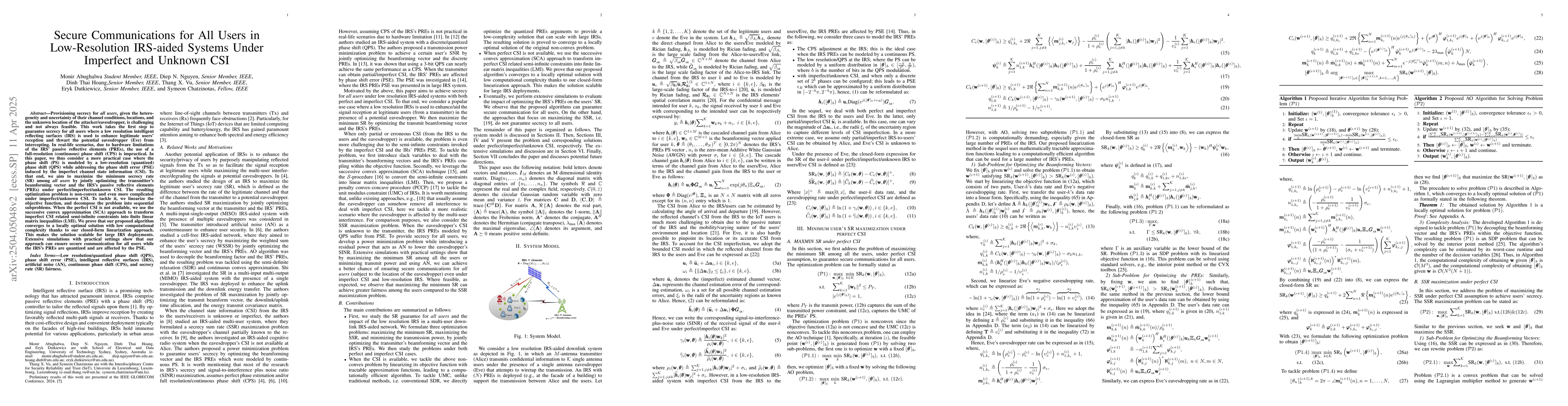 Thumbnail for Secure Communications for All Users in Low-Resolution IRS-aided Systems
  Under Imperfect and Unknown CSI