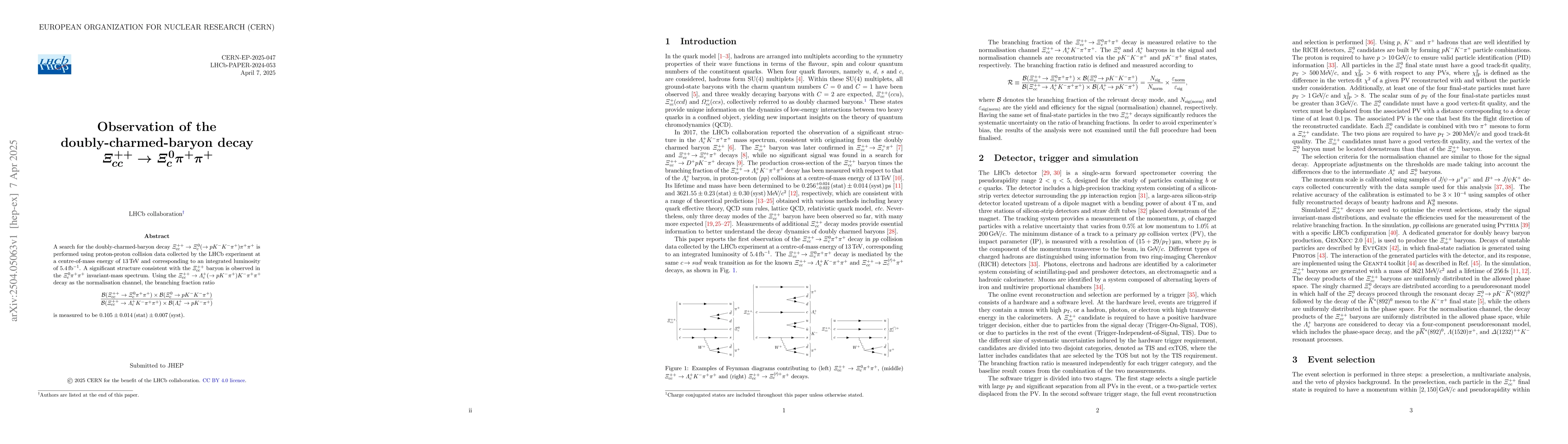 Thumbnail for Observation of the doubly-charmed-baryon decay ${\it
  Ξ}_{cc}^{++}\to{\it Ξ}_{c}^{0}π^{+}π^{+}$