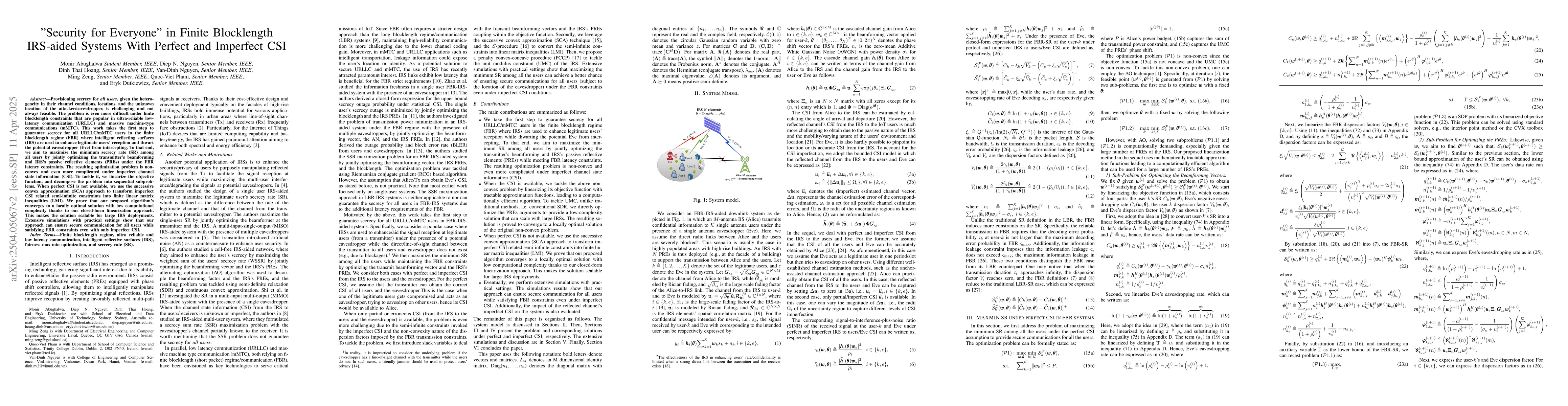 Thumbnail for "Security for Everyone" in Finite Blocklength IRS-aided Systems With
  Perfect and Imperfect CSI