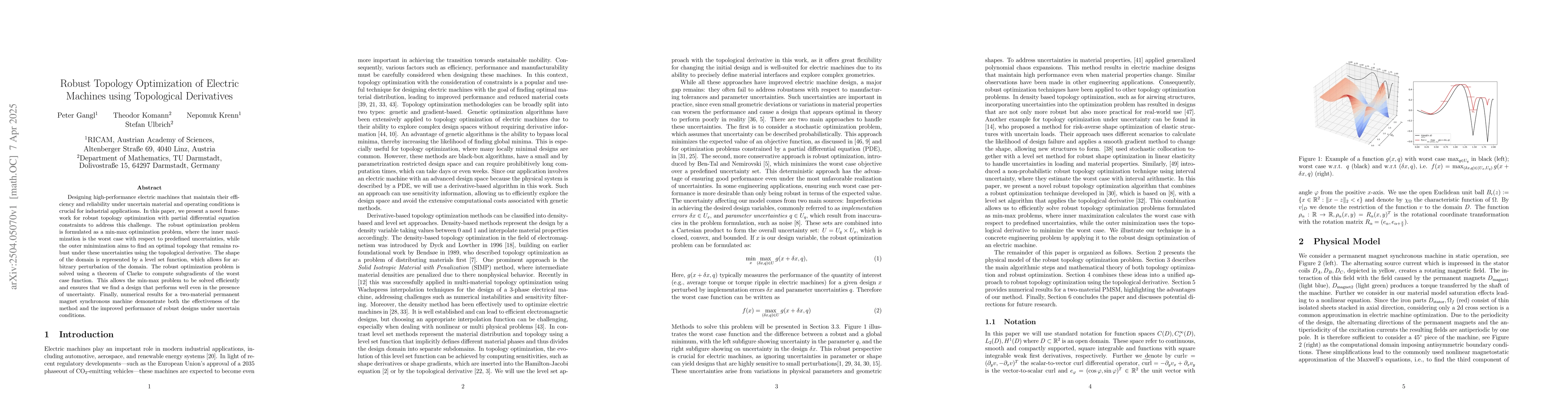 Thumbnail for Robust Topology Optimization of Electric Machines using Topological
  Derivatives