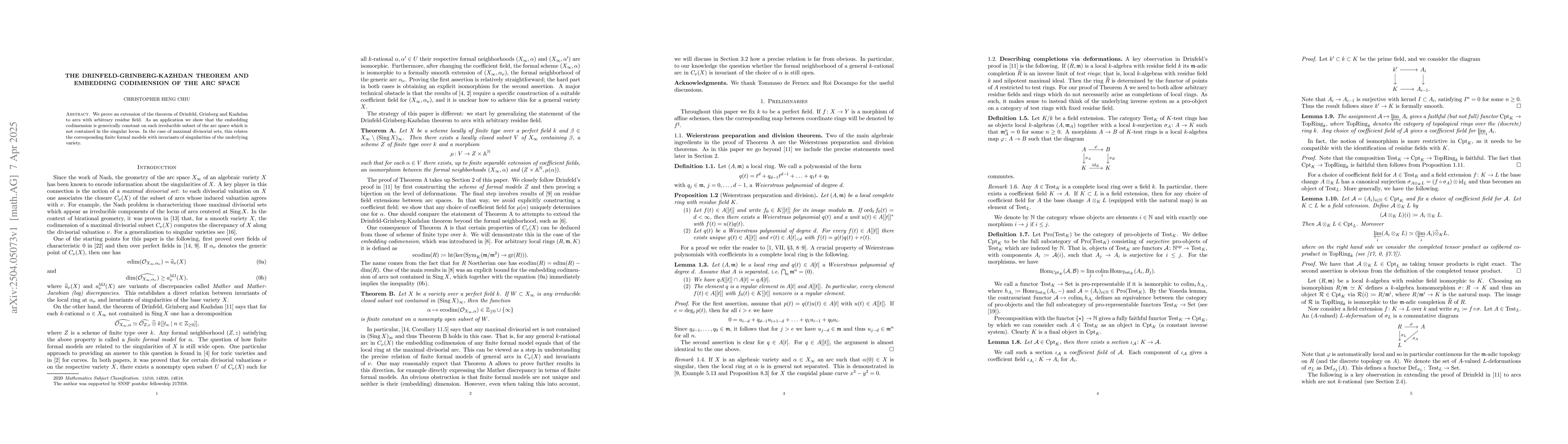Thumbnail for The Drinfeld-Grinberg-Kazhdan theorem and embedding codimension of the
  arc space