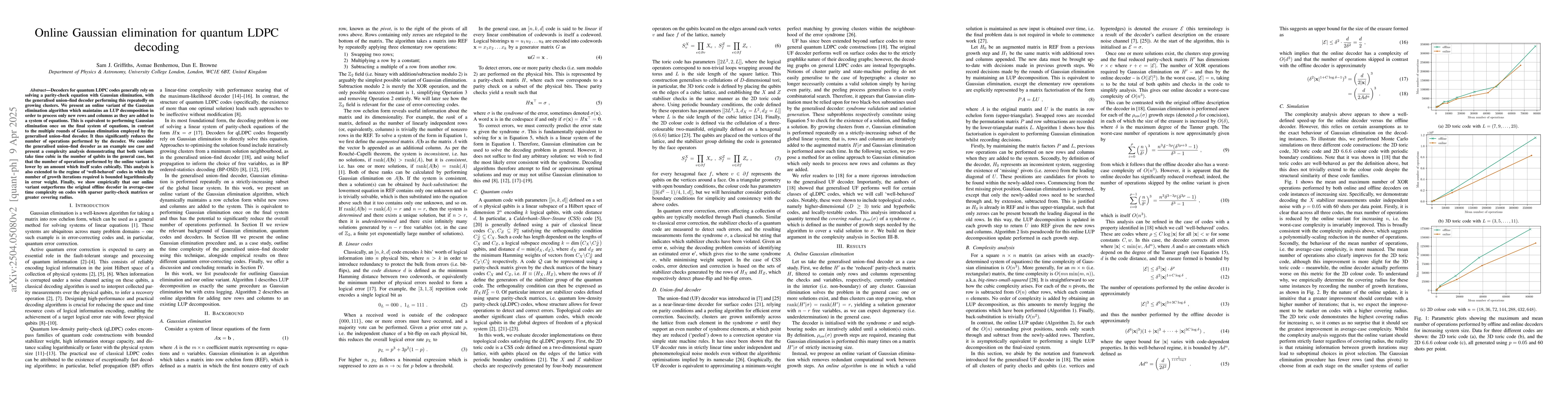 Thumbnail for Online Gaussian elimination for quantum LDPC decoding