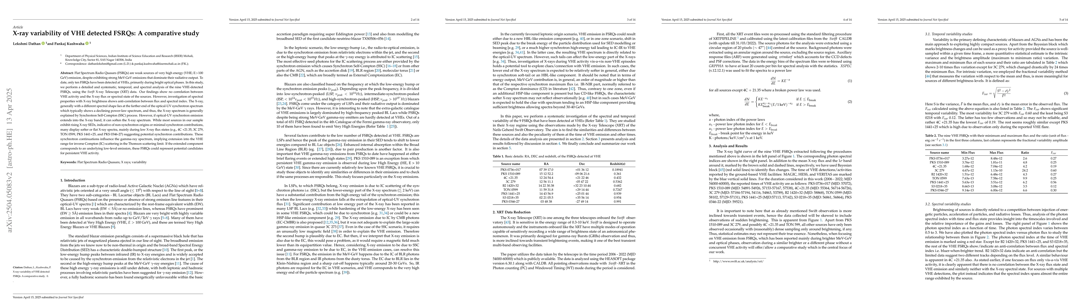 Thumbnail for X-ray variability of VHE detected FSRQs: A comparative study