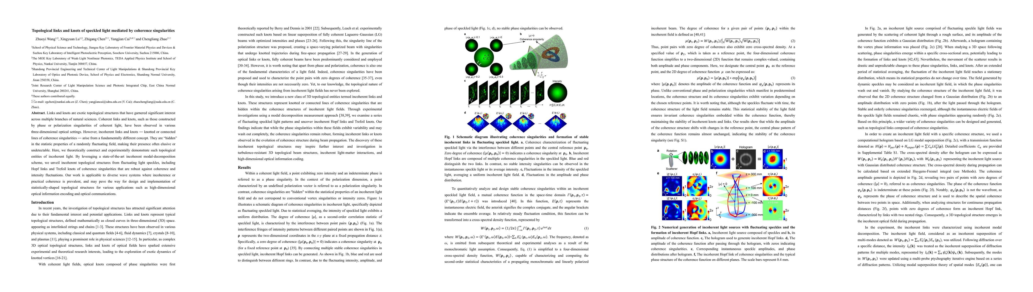 Thumbnail for Topological links and knots of speckled light mediated by coherence
  singularities