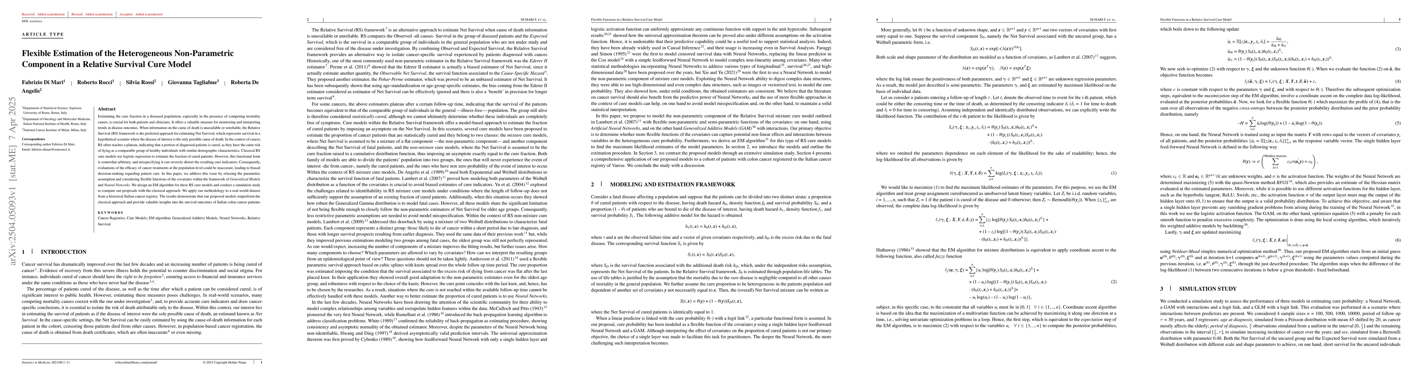 Thumbnail for Flexible Estimation of the Heterogeneous Non-Parametric Component in a
  Relative Survival Cure Model