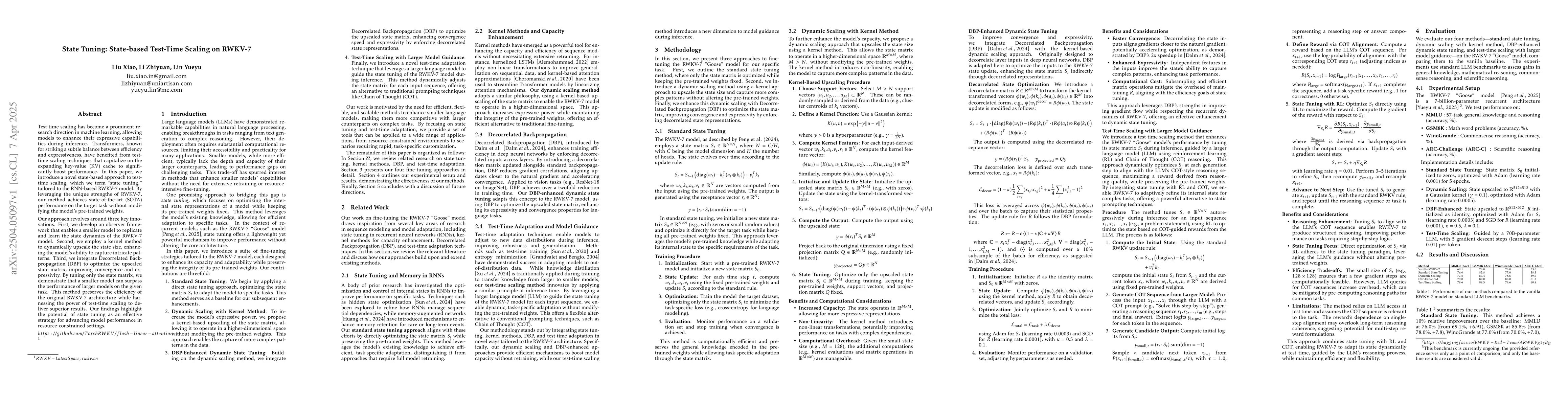 Thumbnail for State Tuning: State-based Test-Time Scaling on RWKV-7
