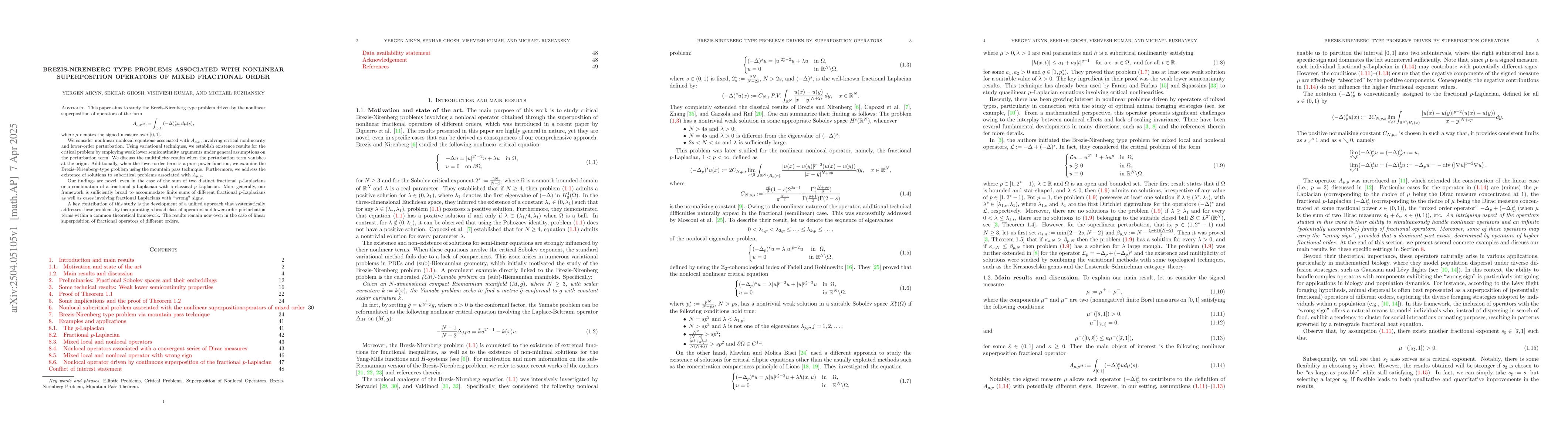 Thumbnail for Brezis-Nirenberg type problems associated with nonlinear superposition
  operators of mixed fractional order