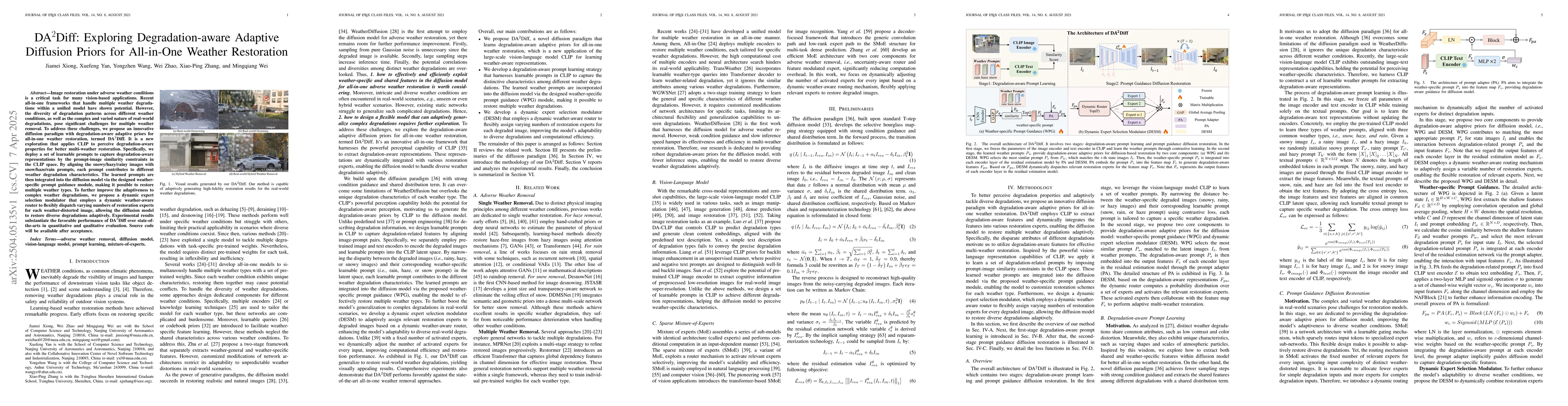 Thumbnail for DA2Diff: Exploring Degradation-aware Adaptive Diffusion Priors for
  All-in-One Weather Restoration