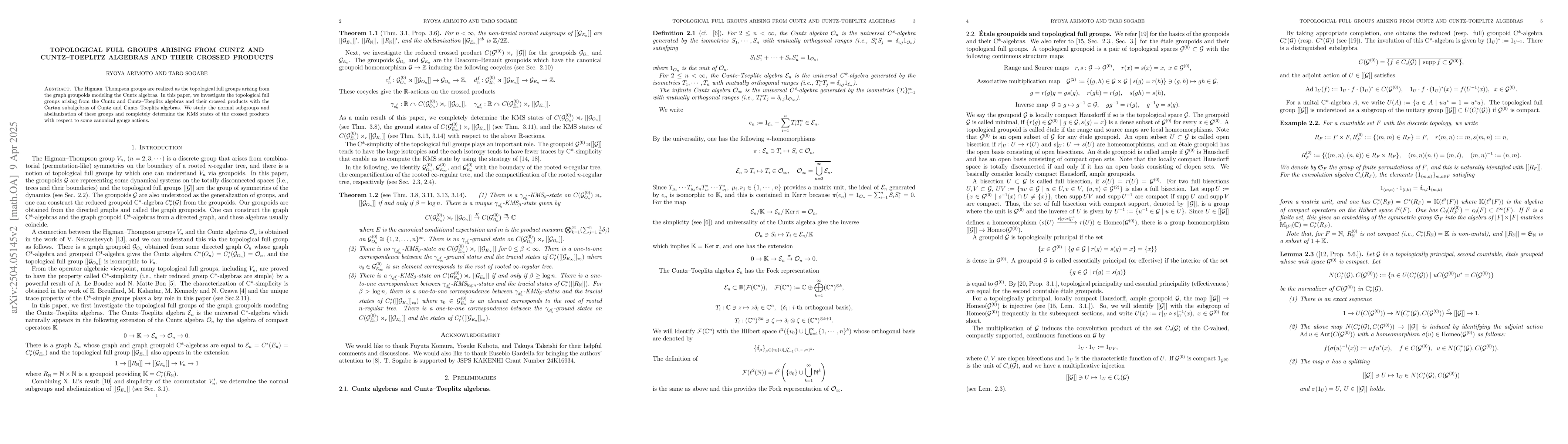 Thumbnail for Topological full groups arising from Cuntz and Cuntz-Toeplitz algebras
  and their crossed products