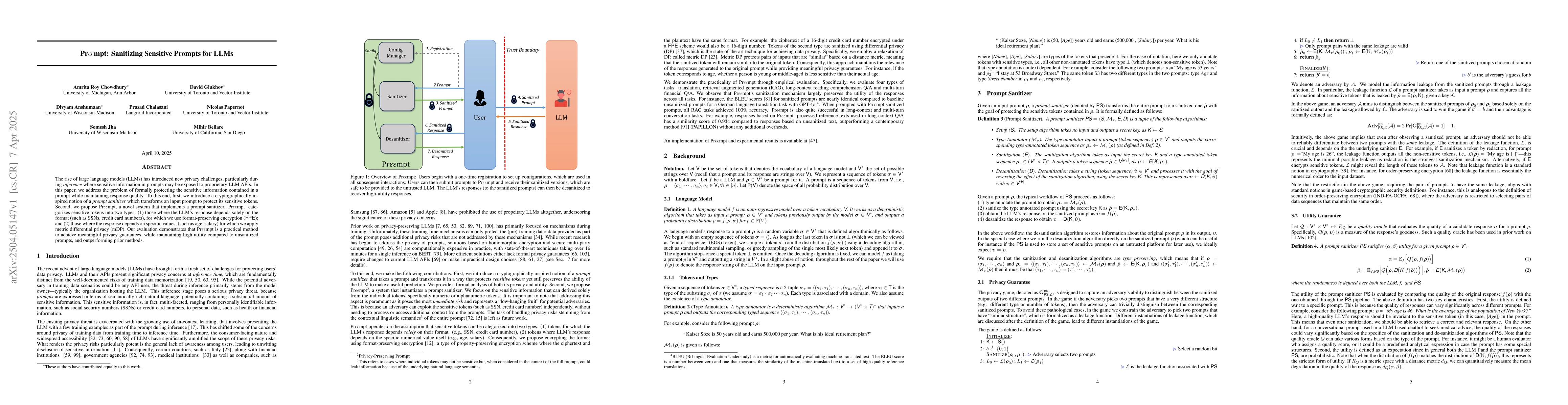 Thumbnail for Pr$εε$mpt: Sanitizing Sensitive Prompts for LLMs