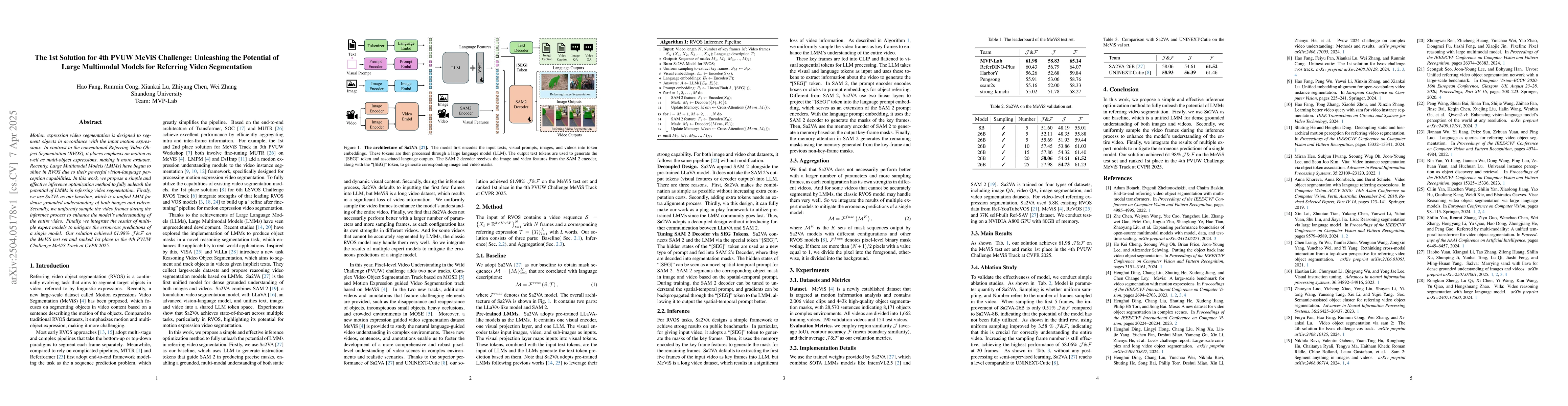 Thumbnail for The 1st Solution for 4th PVUW MeViS Challenge: Unleashing the Potential
  of Large Multimodal Models for Referring Video Segmentation