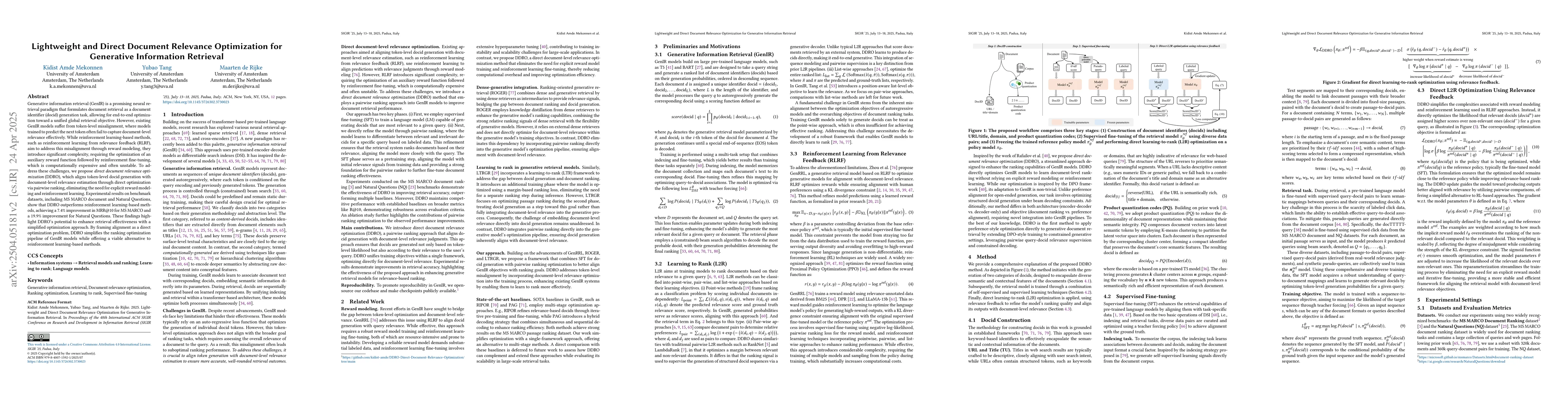 Thumbnail for Lightweight and Direct Document Relevance Optimization for Generative
  Information Retrieval