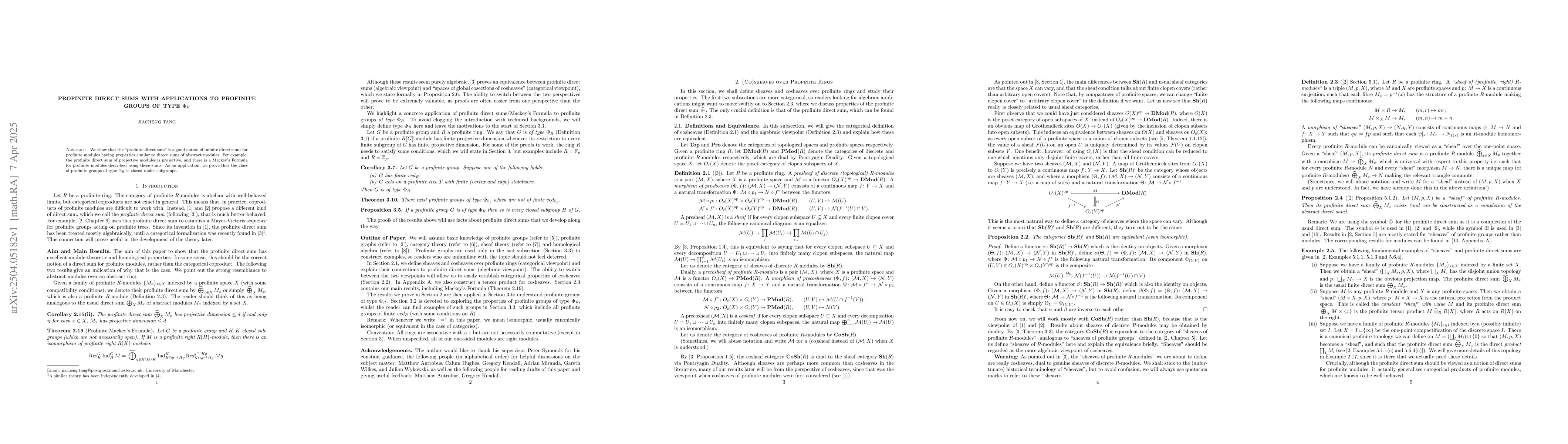 Thumbnail for Profinite Direct Sums with Applications to Profinite Groups of Type
  $Φ_R$