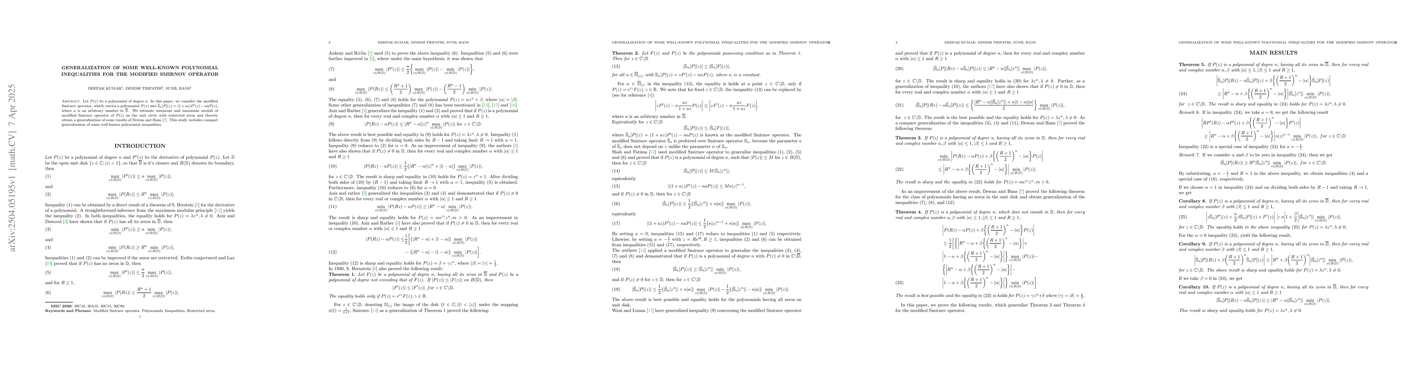 Thumbnail for Generalization of Some Well-Known Polynomial Inequalities for the
  Modified Smirnov Operator