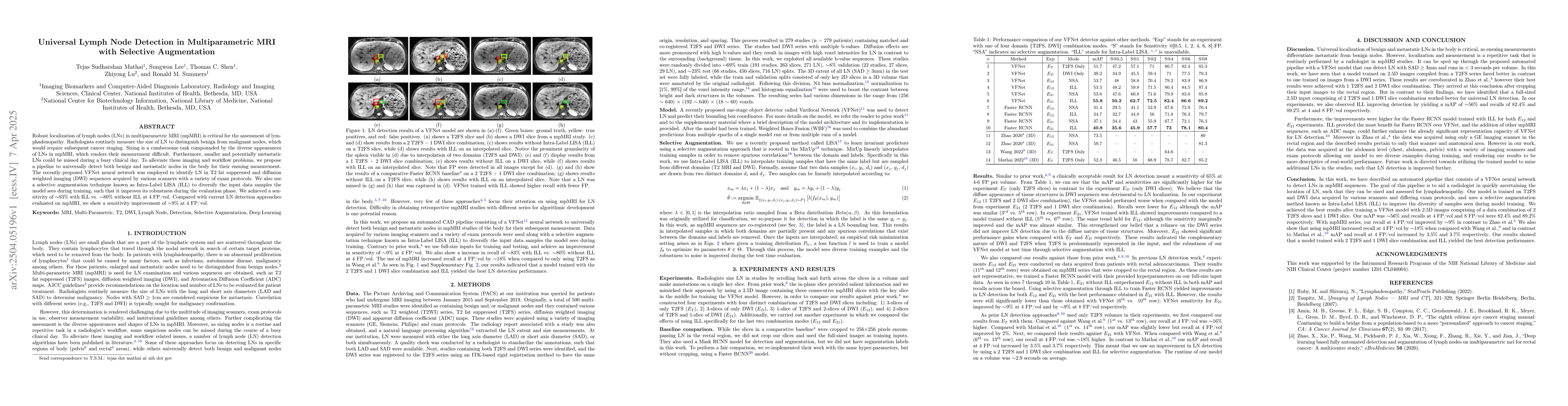 Thumbnail for Universal Lymph Node Detection in Multiparametric MRI with Selective
  Augmentation