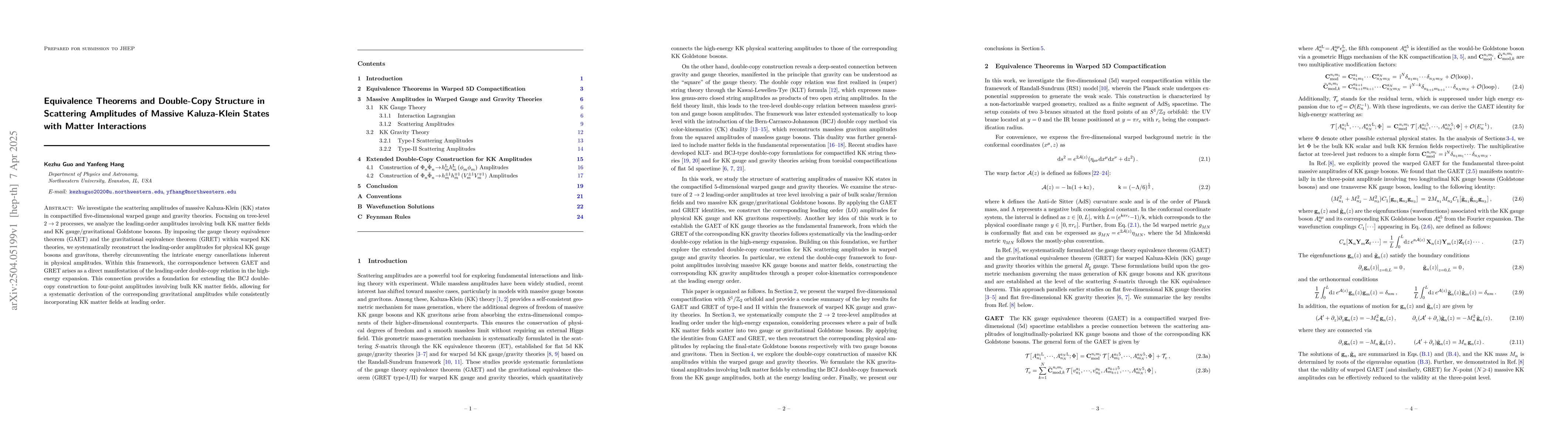 Thumbnail for Equivalence Theorems and Double-Copy Structure in Scattering Amplitudes
  of Massive Kaluza-Klein States with Matter Interactions