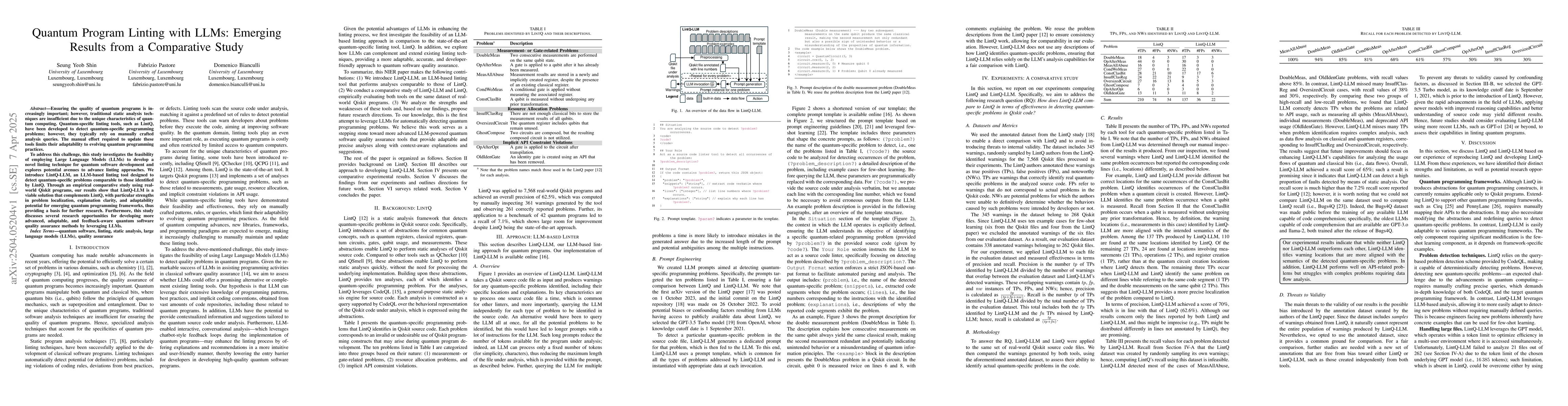 Thumbnail for Quantum Program Linting with LLMs: Emerging Results from a Comparative
  Study